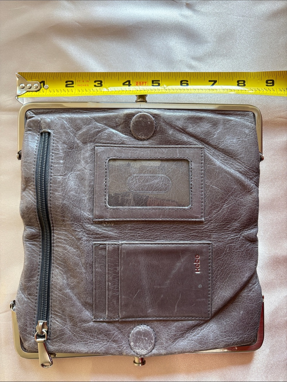 HOBO distressed Leather Frame Wallet Wristlet 8 1/2”x 4 1/2”